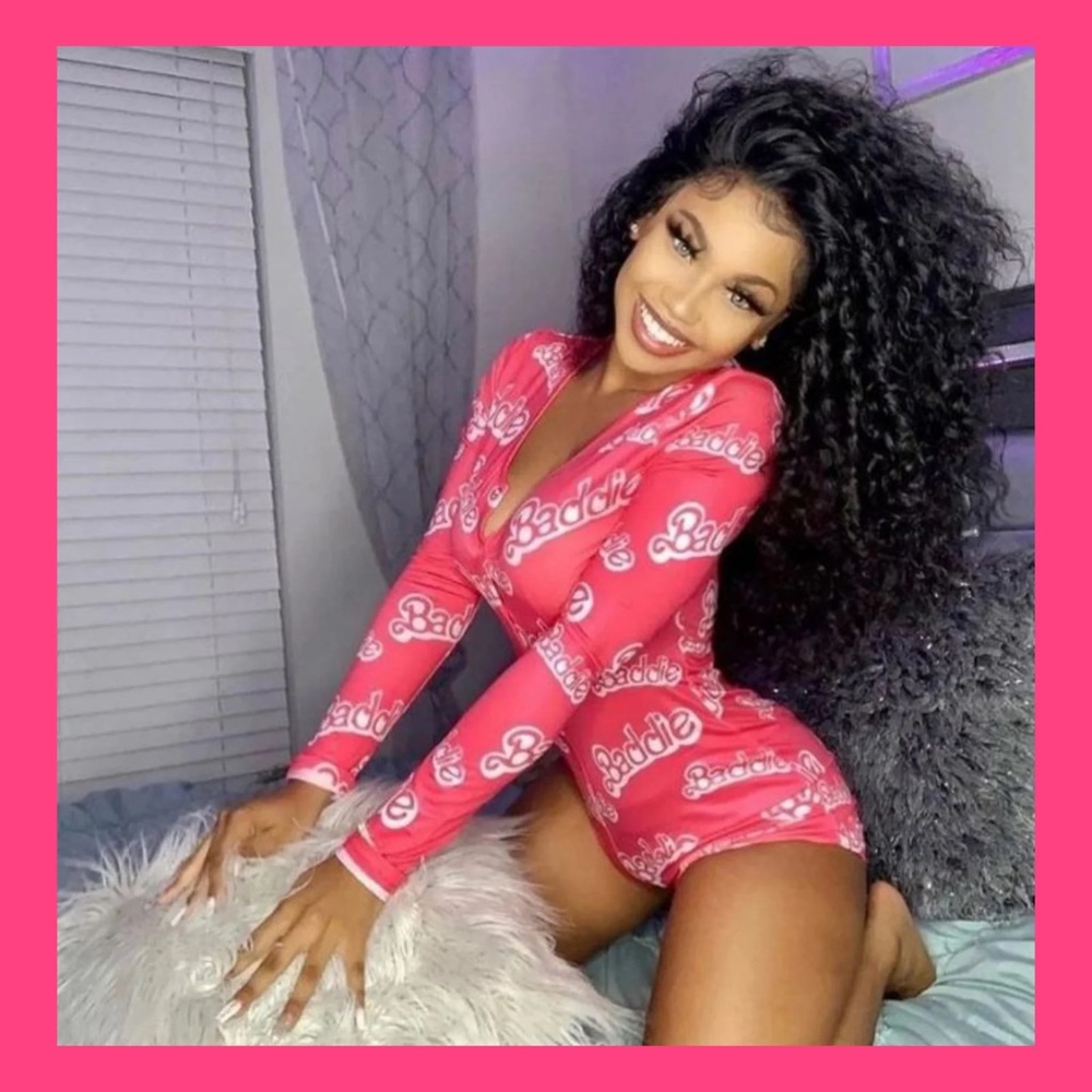 Baddie Pink Long Sleeve One Piece Onesie Romper